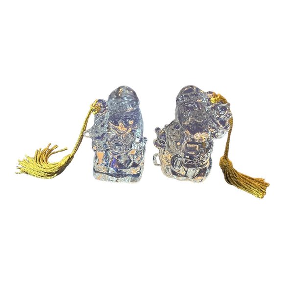 2 Gorham Lead Crystal Santa Ornaments 1 With Teddy Bear 3" - Picture 2 of 4